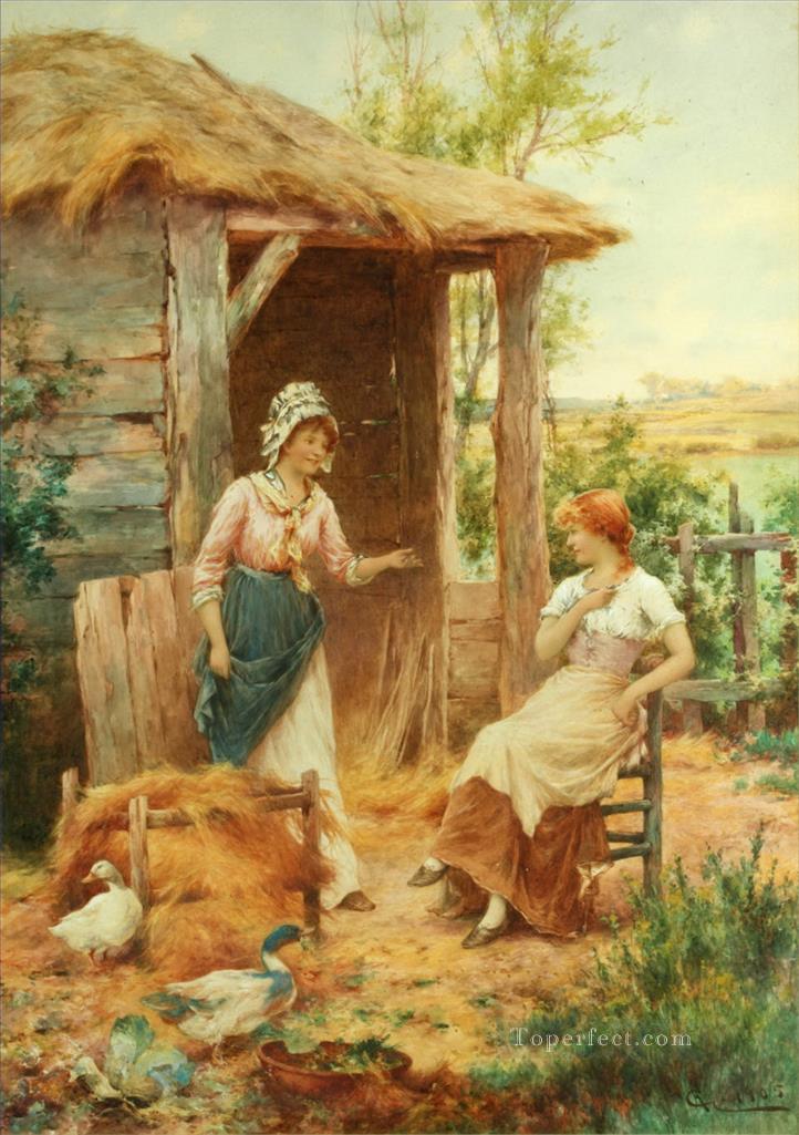 farmyard gossips Alfred Glendening JR idyllic women Oil Paintings